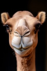 Obraz premium A close up of a camel's face with a black background