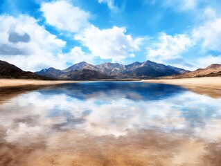 Fototapeta premium A large body of water with mountains in the background
