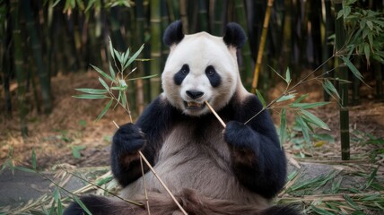 Fototapeta premium Panda – Bamboo forests. background of bamboo thickets and forest floor.