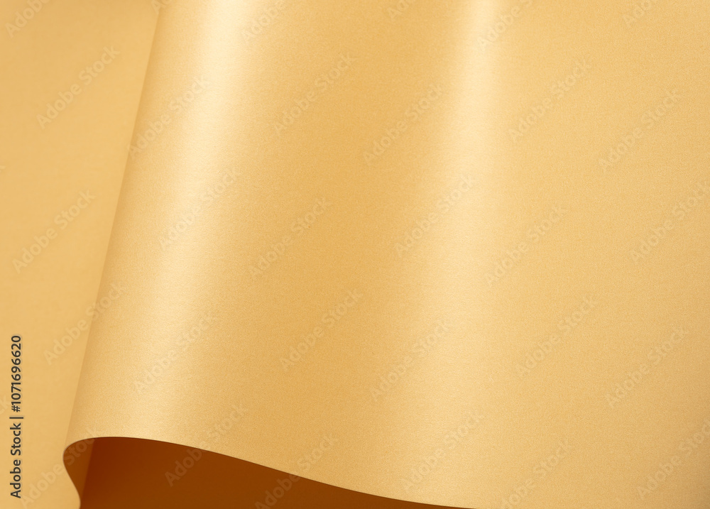 Aufkleber Glossy designer paper texture with a wavy, shining gradient in luxurious yellow and gold tones. Curved, folded surface adds depth and elegance, creating a smooth, reflective