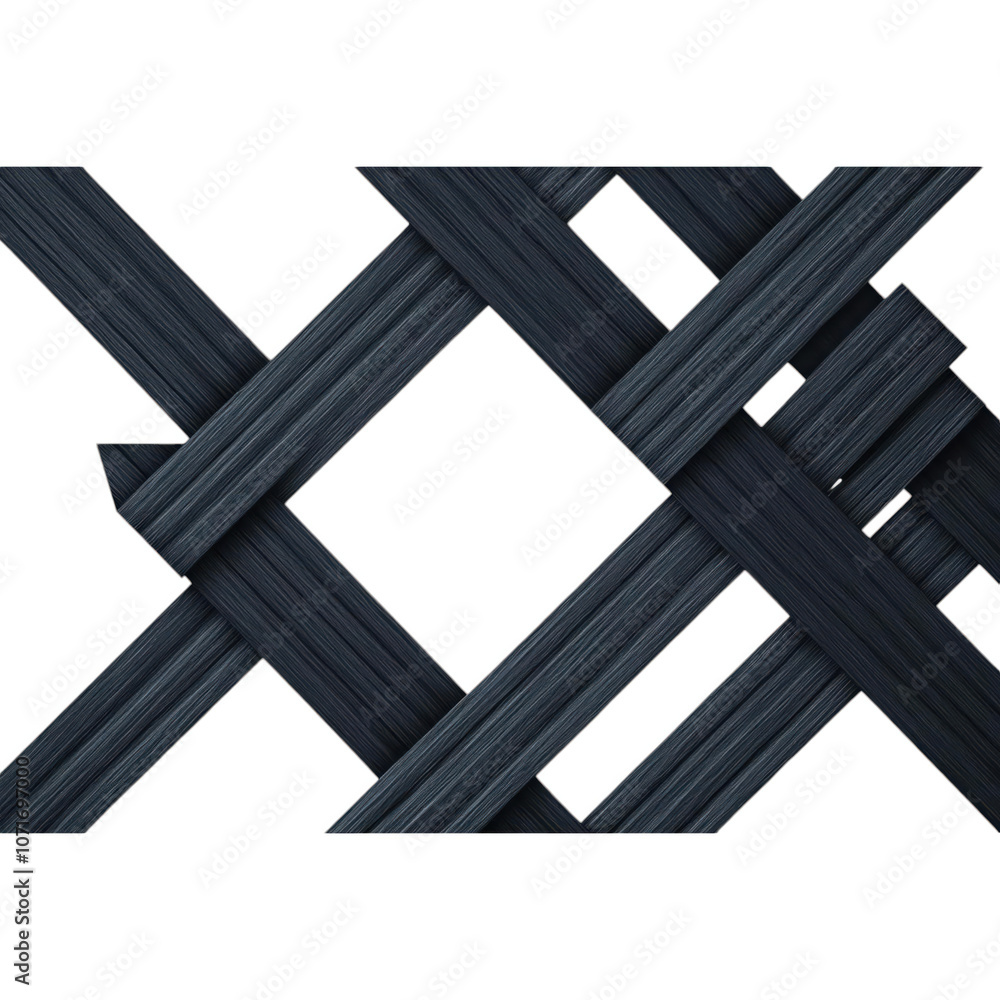 Poster an abstract design featuring a crisscross pattern of dark strips against a light background, creatin