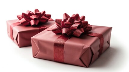 Obraz premium Wrapped Christmas gifts with bows, isolated on white