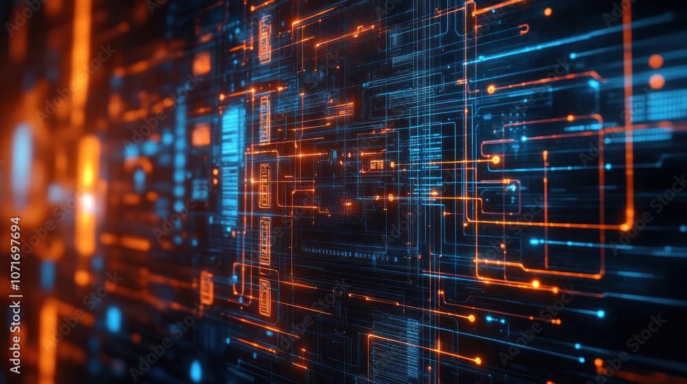 Poster abstract digital background with glowing lines and circuits, representing technology, data, and conn
