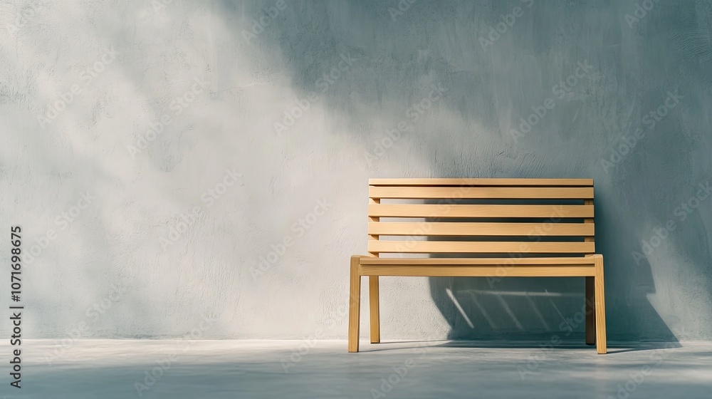 Poster a minimalist wood bench against a soft gray gradient background showcasing delicate precision and st