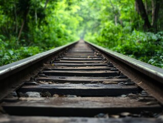Fototapeta premium A train track in the middle of a lush green forest
