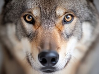 Fototapeta premium A close up of a wolf's face with brown eyes