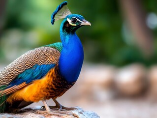 Fototapeta premium A peacock standing on top of a rock