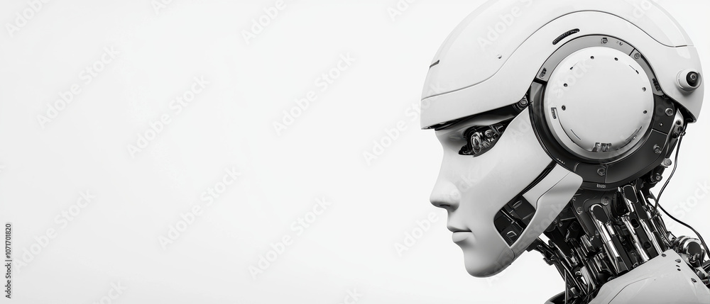 Aufkleber a sleek, futuristic robot head with visible circuitry and a minimalist design, showcasing advanced t