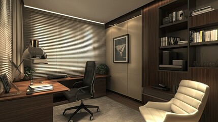 Fototapeta premium Home office with neutral tones and a focus on productivity