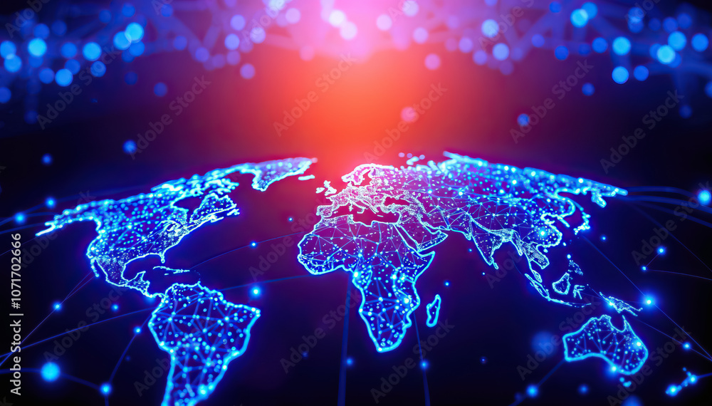 Aufkleber digital world map with glowing blue nodes indicating global connections technology networks