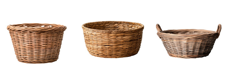 Obraz premium Set of Handwoven Rattan Baskets in Various Sizes and Shapes for Home Decor Storage and Organization Rustic Natural and Textured Wicker Containers