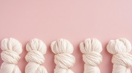 Obraz premium Soft White Yarn Stacks on Pink Background