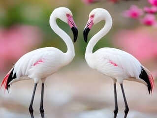 Fototapeta premium A couple of white flamingos standing next to each other