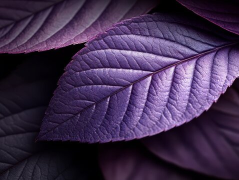 A close up of a purple leaf on a black background