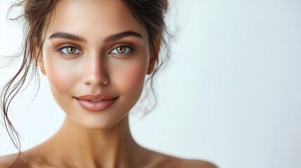 Naklejka premium Beautiful Woman with Natural Makeup and Soft Smile