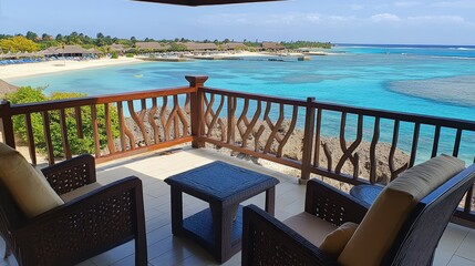 Fototapeta premium Scenic Coastal View from a Resort Balcony