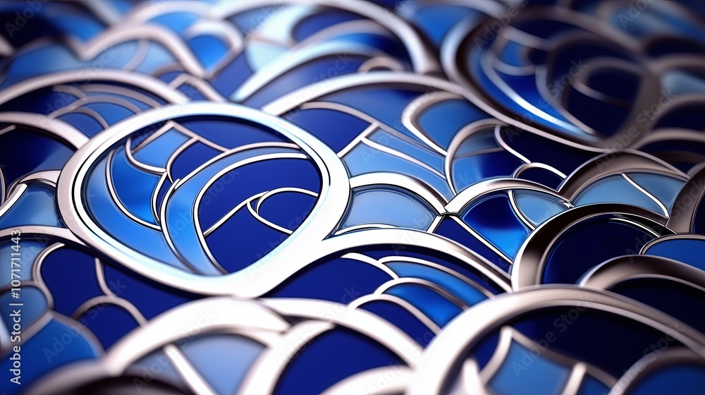Poster stylized waves and fish in art deco patterns