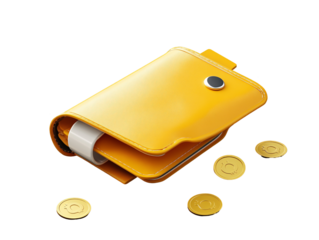 a yellow wallet with gold coins