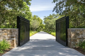 Driveway gates powered by solar technology illuminate pathways with smart lighting, promoting outdoor wellness through exercise and environmental awareness.