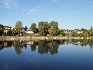 Obraz premium Environment of Rhine River in European STEIN AM RHEIN town in SWITZERLAND
