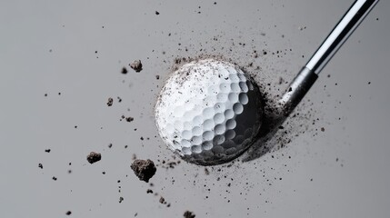 Master your golf swing achieve perfect impact as the club strikes the ball and unleashes dirt in a powerful motion