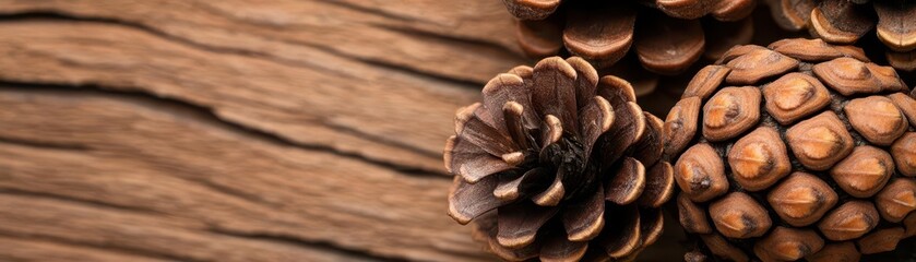Texture of pine cone scales in macro, earthy browns blending with organic shapes, intricate woody details