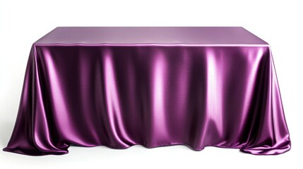 Rich purple satin tablecloth with a glossy finish, isolated on a plain white background