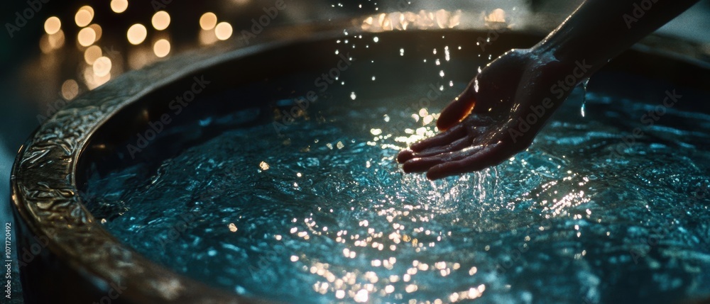 Poster crescent slides gracefully into a pool of liquid starlight creating a mesmerizing display