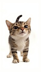 Obraz premium Generative AI, Close-up of a Munchkin cat with short legs and large eyes against a white background