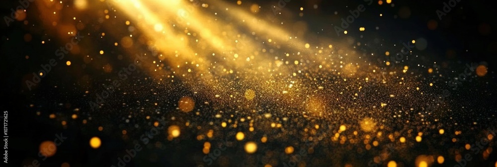 Poster glimmering particles of light emitting from above creating an enchanting atmosphere of magical spark