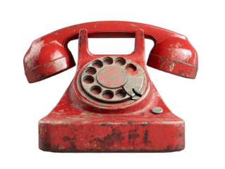 a red telephone with a rotary dial