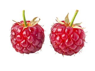 a close up of two berries