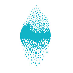 Obraz premium The circle shape dissipates into a cloud of bubbles and dissolves into droplets. The liquid drops fall as precipitation. The effect of destruction. Dispersion