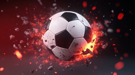 Naklejka premium Soccer ball strikes the net with incredible force creating an explosive impact that captures the essence of the game