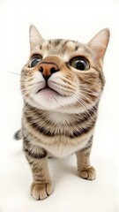 Obraz premium Generative AI, Close-up of a Munchkin cat with short legs and large eyes against a white background