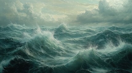 Custom vertical slats landscapes with your photo painting of stormy sea, dramatic waves, cloudy sky.