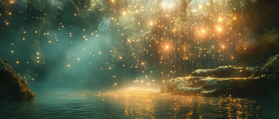 Pulsating lights illuminate misty waterfall in stunning high fidelity