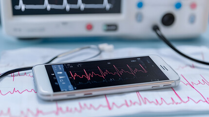 Portable EKG monitor connected to a smartphone, health tech, mobile cardiac care
