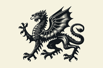 Heraldic majestic dragon. medieval ancient coat of arms.
Black vector illustration, emblem, print, tattoo