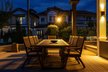 Fototapeta premium Night Villa backyard pavilion