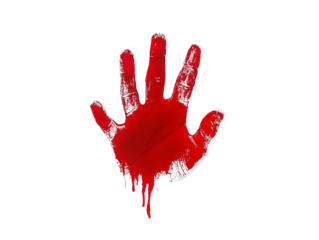 a red hand print with blood