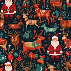 Folk art-inspired Christmas illustrations with unique