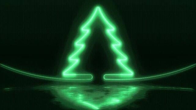 Christmas tree in retro-Futuristic pixelate Monitor synthwave style. Retro CCTV or VHS pixel Wireframe. Abstract digital background. 80s, 90s Retro futurism, Retro wave cyberpunk grid matrix style.