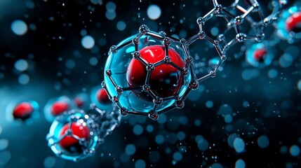 Fototapeta premium 3D Rendering of Molecular Structure with Red Atoms and Blue Background