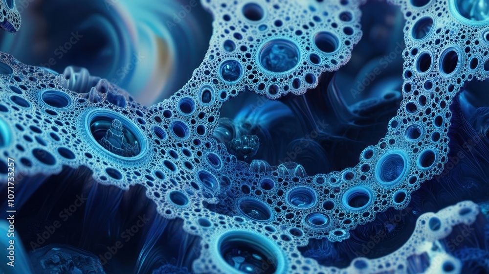 Poster abstract blue pattern with circular holes and a 3d texture
