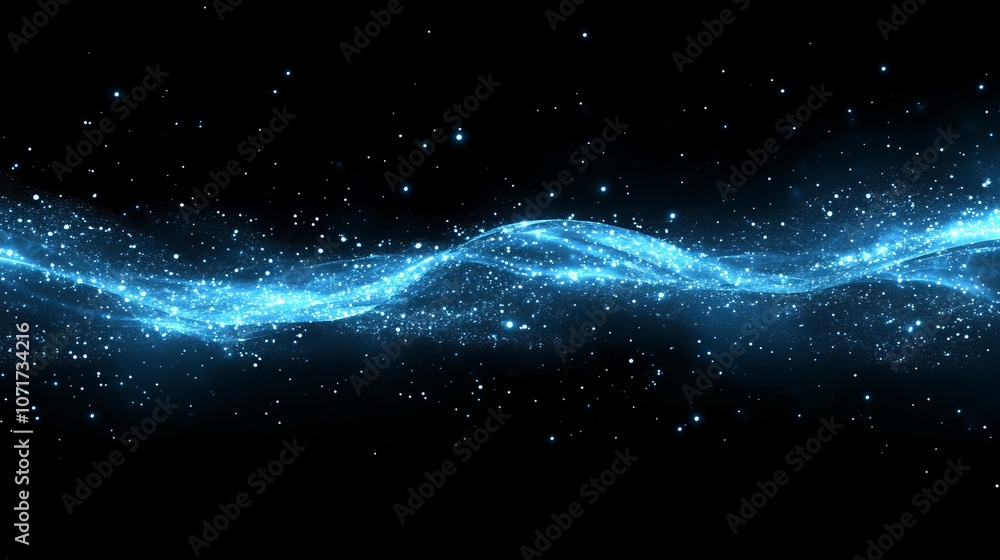 Poster the abstract blue light track and luminous particles on the black background symbolize high-speed di