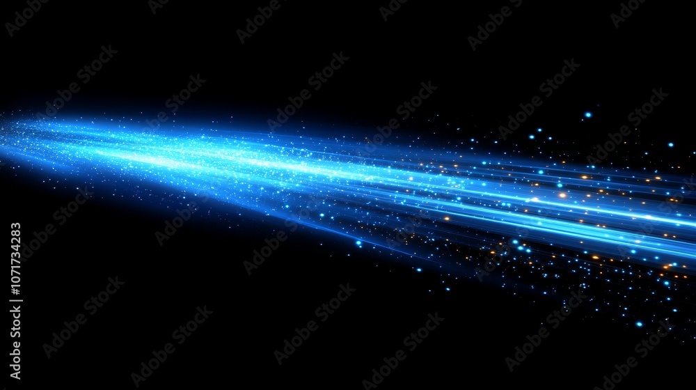 Aufkleber the abstract blue light track and luminous particles on the black background symbolize high-speed di