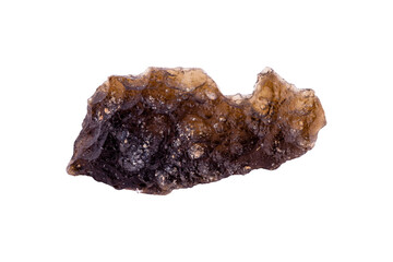tektite, moldavite mineral stone on a white background close up.