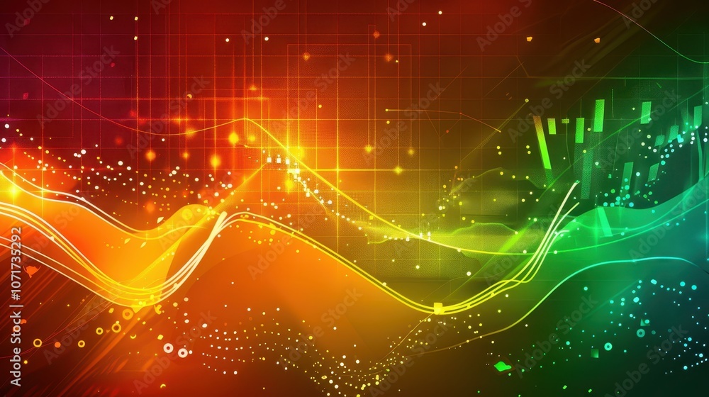 Poster abstract digital waves with vibrant colors representing data and technology.