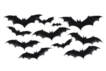 Naklejka premium Vector sticker of black bats flying in silhouette against solid white background.